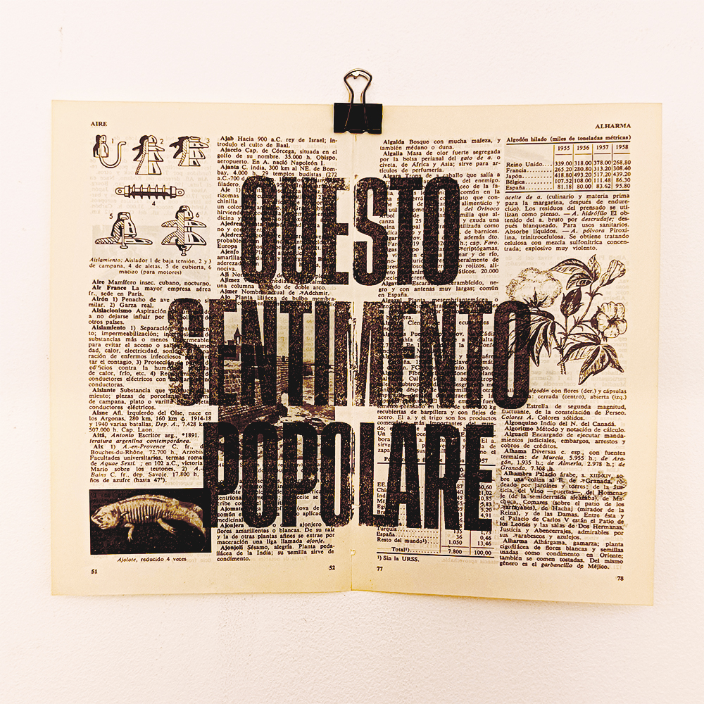 Franco Battiato lyrics - transfer print on found book